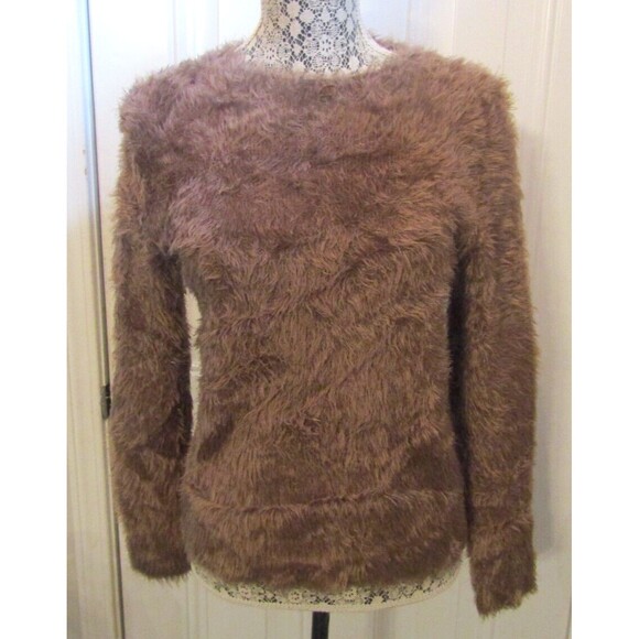 Kate Spade New York Brown Faux Fur Pullover Sweater with Bow Very Soft Sz M